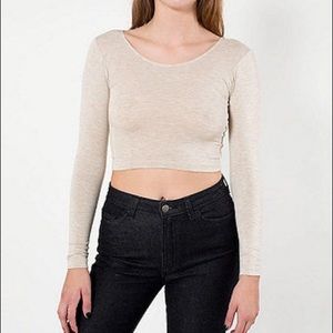 AMERICAN APPREL Nude Cropped Long Sleeve Top